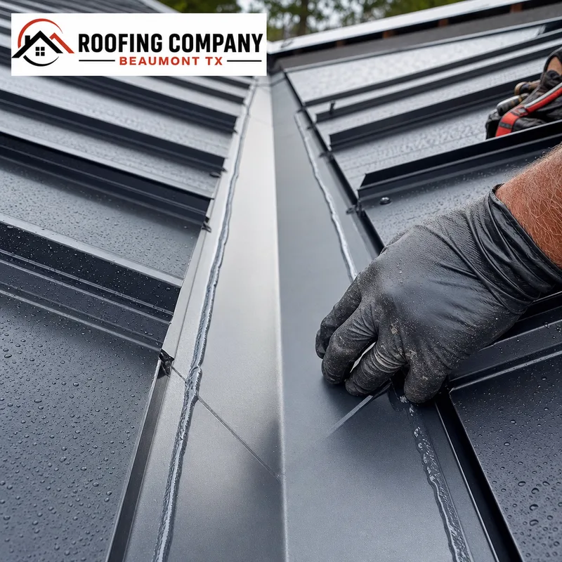 Metal roof valley with correct flashing, clean overlap, and neat sealant lines